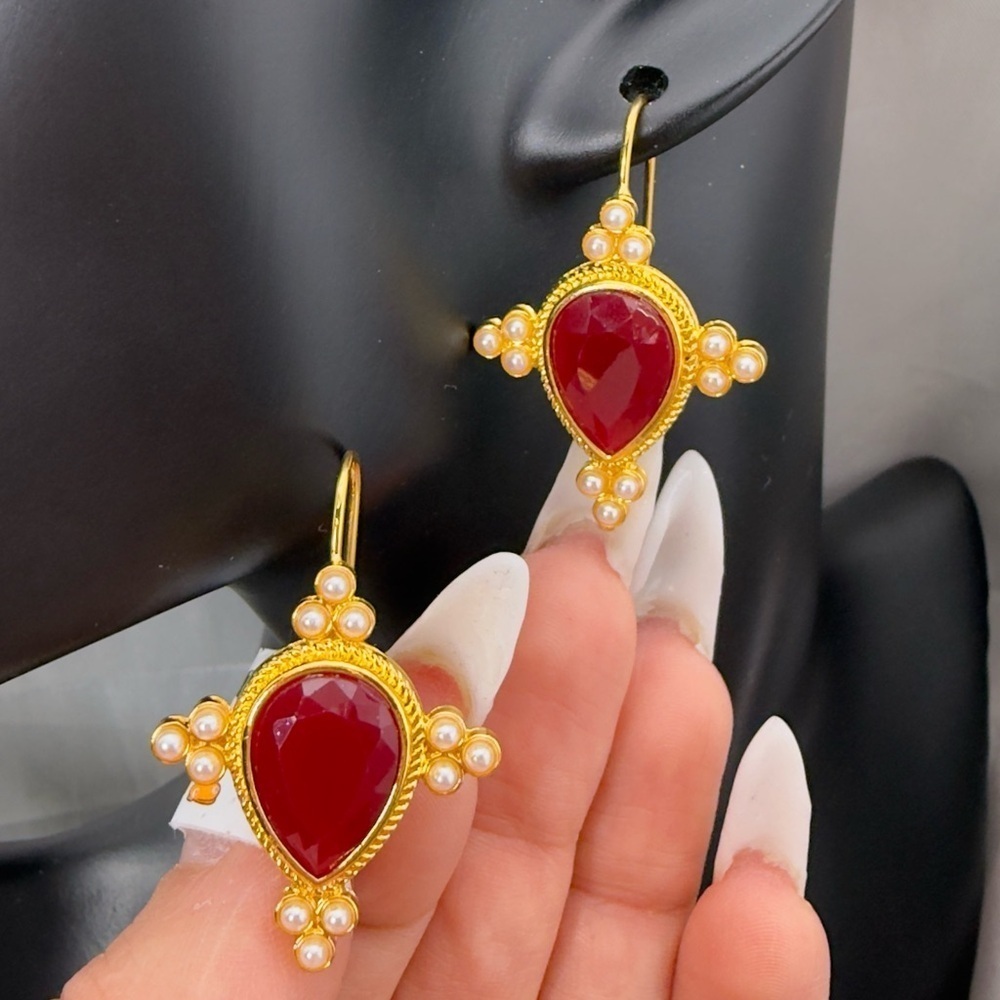 Vintage gold and Red Teardrop Earrings